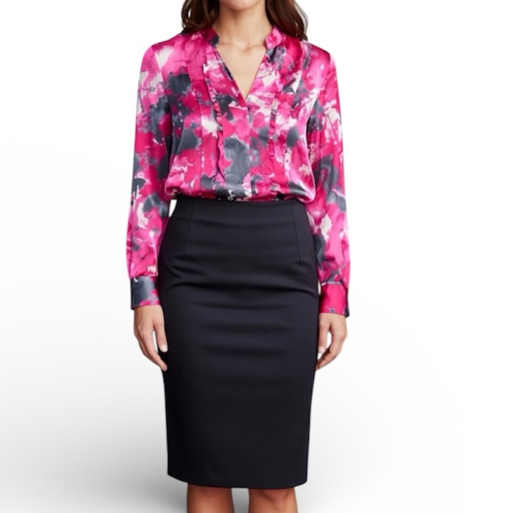 JONES NEW YORK Colourful Ruffle Front Button Down Pink Blouse